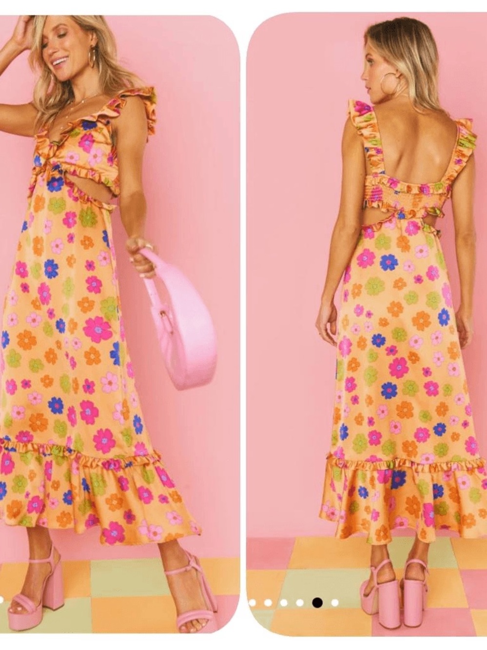 Show Me Your MuMu Lane Midi Dress poppin poppy Sz Small Cutout Vibrant See note*